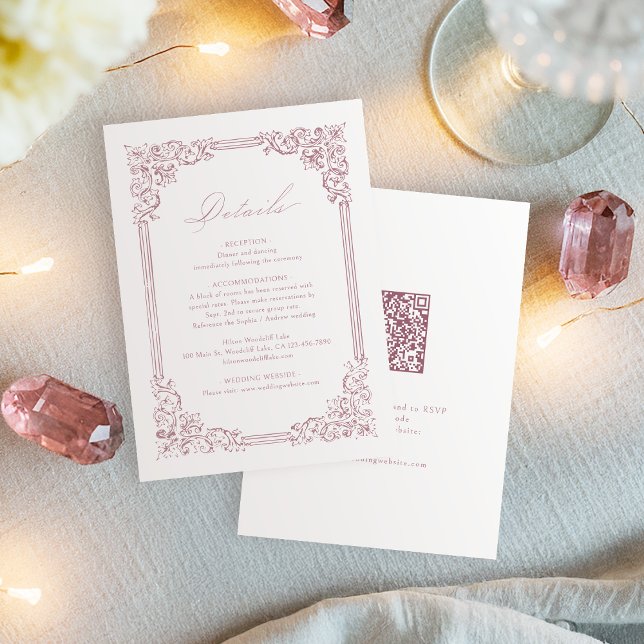 Vintager Rahmen in Rosa - Details zur Hochzeit Begleitkarte (Dusty Pink Vintage Frame Elegant Wedding Details Enclosure Card)