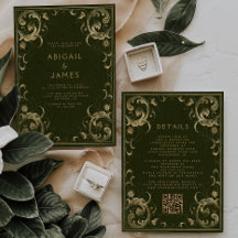 Vintager Rahmen Olive Green Gold QR Code Hochzeit