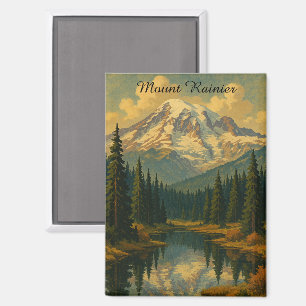Vintager Rainier Nationalpark Retro Kunst, Dichtun Magnet