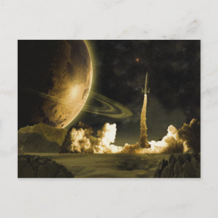 Vintager Raketenstart Postkarte