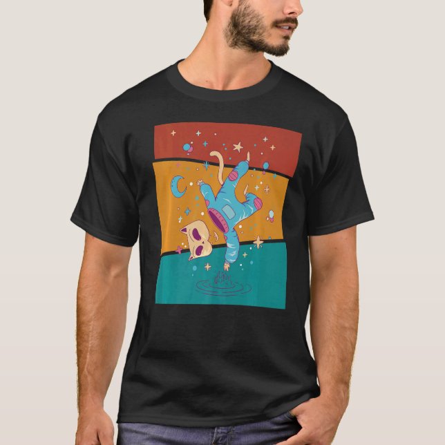 Vintager Raumkatze Astronaut T-Shirt (Vorderseite)