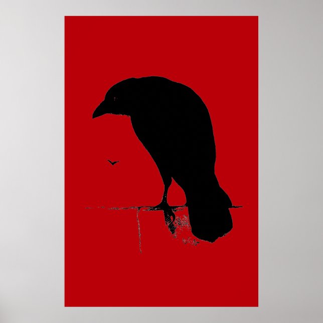 Vintager Raven auf blutroter Vorlage Poster (Vorne)