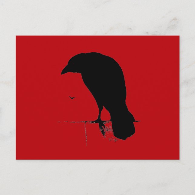 Vintager Raven auf blutroter Vorlage Postkarte (Vorderseite)