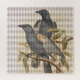 Vintager Raven Ephemera auf Taupe Harlequin Patter Puzzle