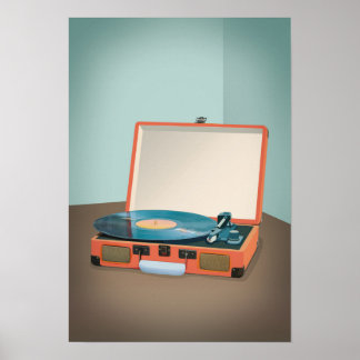 Vintager Record Player mit Vinyl Record Poster