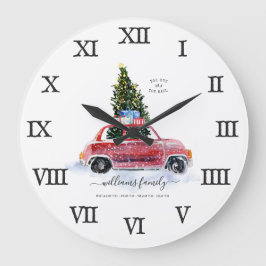 Vintager Red Car Bauernhof | Familienname Große Wanduhr