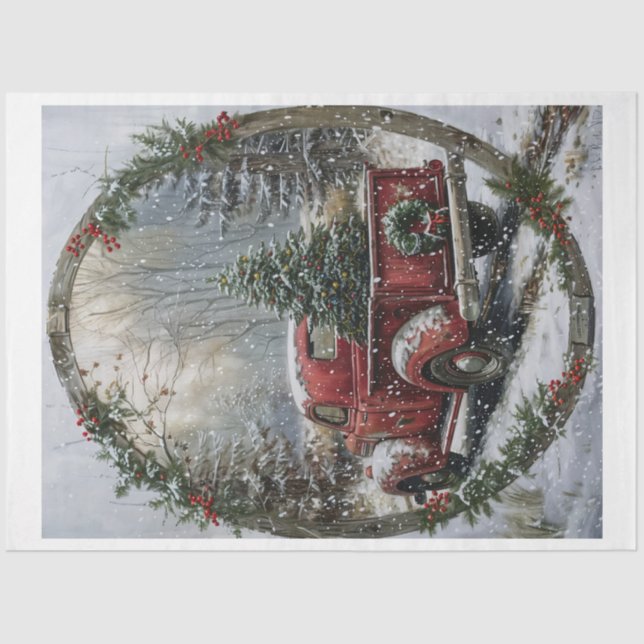 Vintager Red Christmas Truck Seidenpapier (Vorderseite)