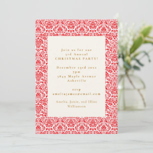 Vintager Red Damask Weihnachtsfest - Party Einladung