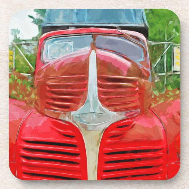 Vintager Red Dump Truck Abstrakt Untersetzer (Vorderseite)