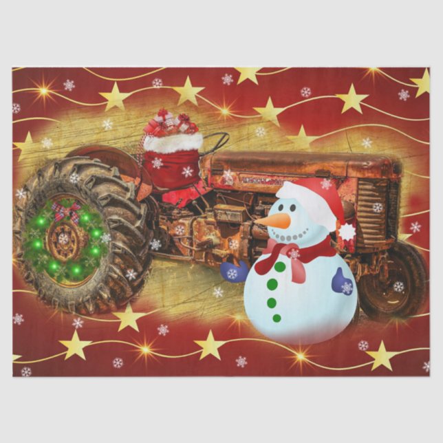 Vintager Red Farm Traktor Weihnachten Seidenpapier (Vorderseite)