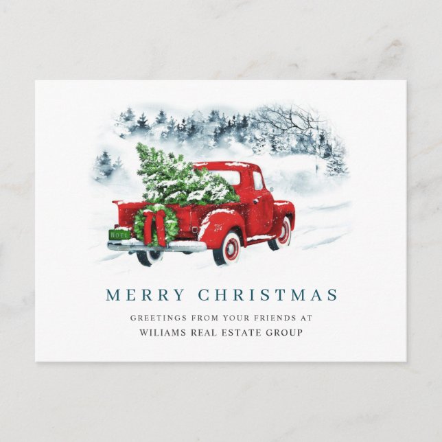 Vintager Red Farm Truck Weihnachten Firmenfeiertag Postkarte (Vorderseite)