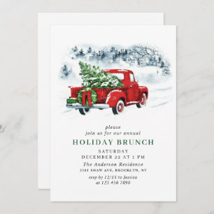 Vintager Red Farm Truck Weihnachtsfeiertag BRUNCH Einladung