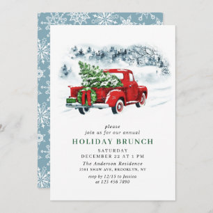 Vintager Red Farm Truck Weihnachtsfeiertag BRUNCH Einladung