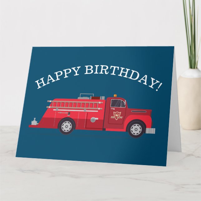 Vintager Red Fire Truck Happy Birthday Karte (Vorderseite)