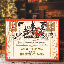 Vintager Red Gold Weihnachtssschnee Postkarte