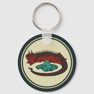 Vintager Red Green Dragon Lady Art Nouveau Graphic Schlüsselanhänger