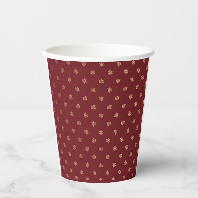 Vintager Red Holiday Gold Snowflakes Pappbecher (Vorderseite)