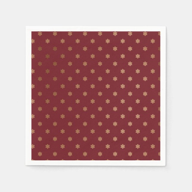 Vintager Red Holiday Gold Snowflakes Serviette (Vorderseite)