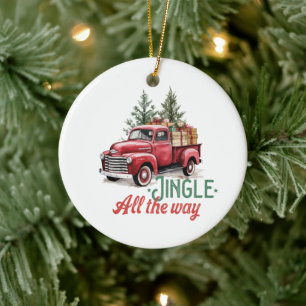 Vintager Red Lieferwagen Truck Jingle Keramik Ornament