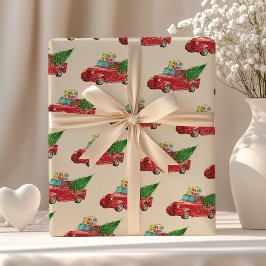 Vintager Red Lieferwagen Truck Weihnachten Geschenkpapier