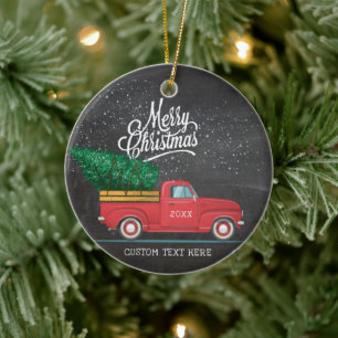 Vintager Red LKW Frohe Weihnachten Custom Text Yea Keramik Ornament