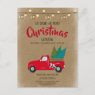 Vintager Red Pick Up LKW Weihnachtseinladung Feiertagspostkarte