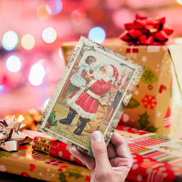 Vintager Red Santa Claus mit Girl Frohe Weihnachte Feiertagskarte