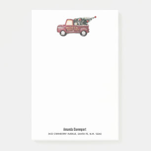 Vintager Red Toy Truck mit einem Weihnachtsbaum Post-it Klebezettel