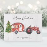 Vintager Red Tractor Camper Weihnachten Non-Foto<br><div class="desc">Wünschen Sie Ihren Freunden und Ihrer Familie eine schöne Urlaubssaison mit diesem Vintagen,  roten Traktor und rotem Camper-Design. Personalisieren Sie Ihren Urlaub Gruß und Familiennamen.</div>