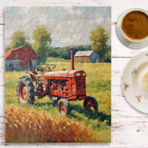 Vintager Red Traktor Farm Retro Landschaft Rustika