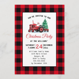 Vintager Red Traktor mit Tree Weihnachts-Party Einladung