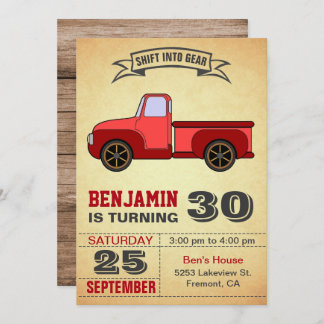 Vintager Red Truck 30. Geburtstag Party Einladung