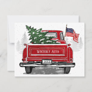 Vintager Red Truck American Flag Patriotic Busines Feiertagskarte
