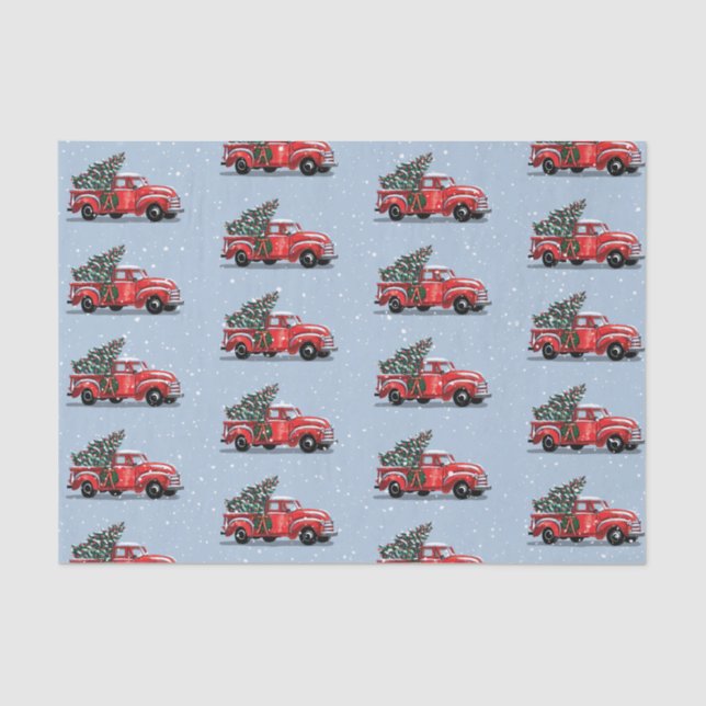 Vintager Red Truck auf Blaugrauem Schnee Seidenpapier (Vorderseite)