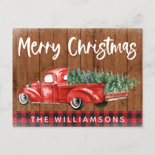 Vintager Red Truck Buffalo Karierter Name Weihnach Feiertagspostkarte