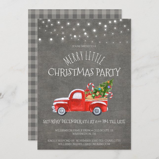 Vintager Red Truck & Buffalo Kariertes Party Einladung (Vorne/Hinten)