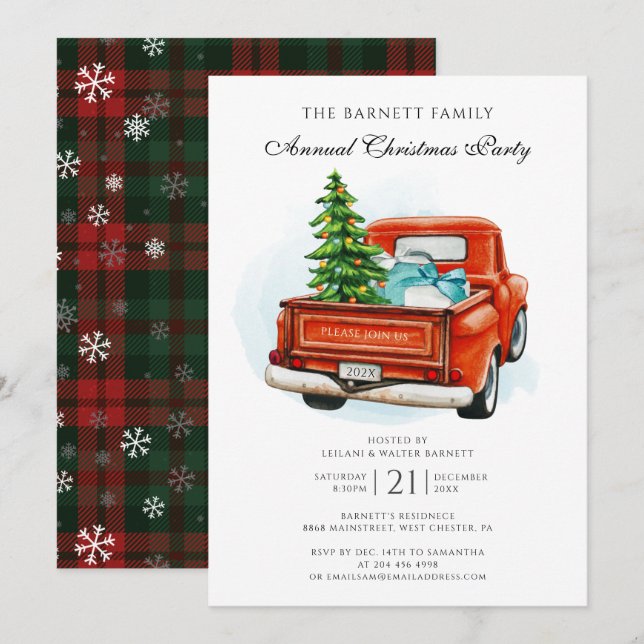 Vintager Red Truck Business Weihnachts-Party Einladung (Vorne/Hinten)