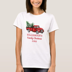 Vintager Red Truck Familie Weihnachten Frauen T-Shirt