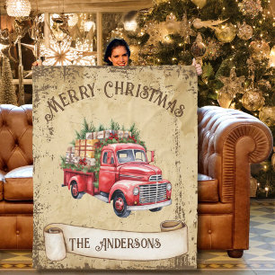 Vintager Red Truck Frohe Weihnachten Fleecedecke