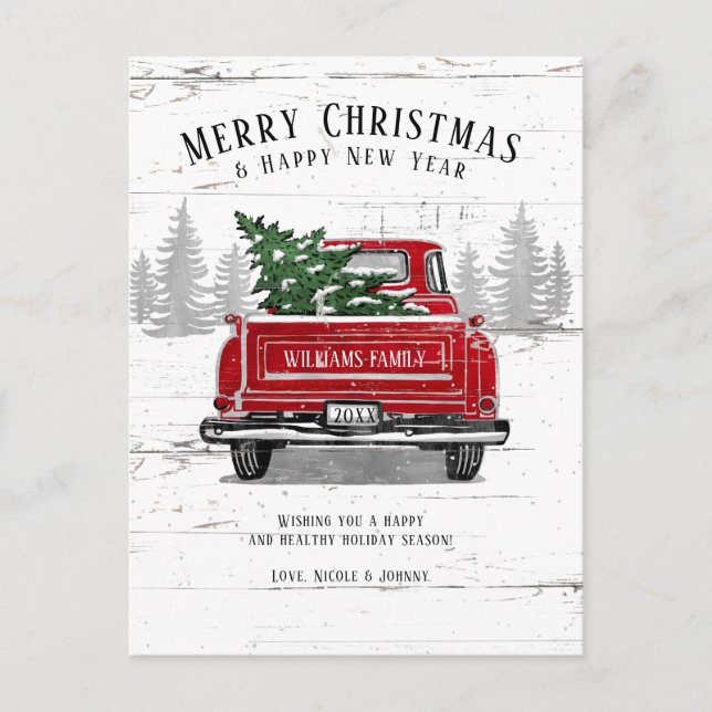 Vintager Red Truck Frohe Weihnachten Neues Jahr Ru (Vorderseite)