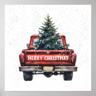 Vintager Red Truck Frohe Weihnachten Poster