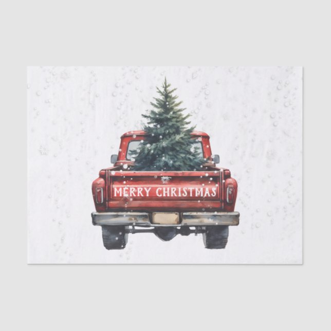Vintager Red Truck Frohe Weihnachten Seidenpapier (Vorderseite)