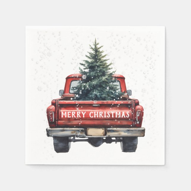 Vintager Red Truck Frohe Weihnachten Serviette (Vorderseite)