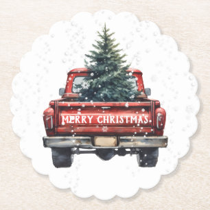 Vintager Red Truck Frohe Weihnachten Untersetzer