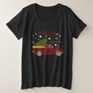 Vintager Red Truck Frohe Weihnachtsbaum Bauernhof Große Größe T-Shirt