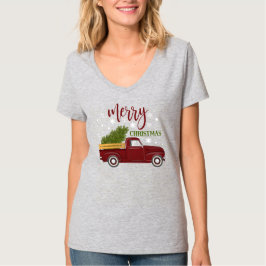 Vintager Red Truck Frohe Weihnachtsbaum Retro T-Shirt