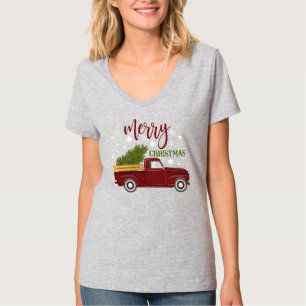 Vintager Red Truck Frohe Weihnachtsbaum Retro T-Shirt