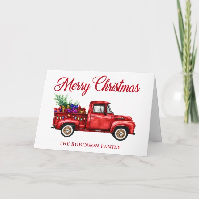 Vintager Red Truck Geschenke Tree Weihnachtsname Karte (Vorderseite)