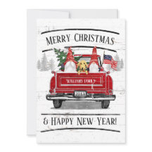 Vintager Red Truck Gnome Dog Patriotische Weihnach