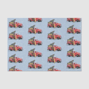 Vintager Red Truck Hunde Blauer Grauschnee Seidenpapier